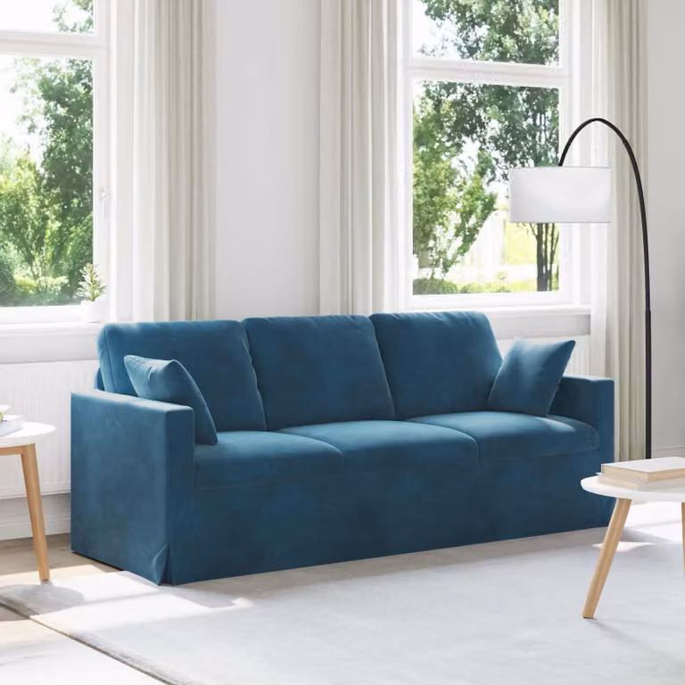 vidaXL Divano Moderno in Velluto Blu con Cuscini e Coperture Rimovibili L: 198 cm, P: 78 cm, H: 80 cm