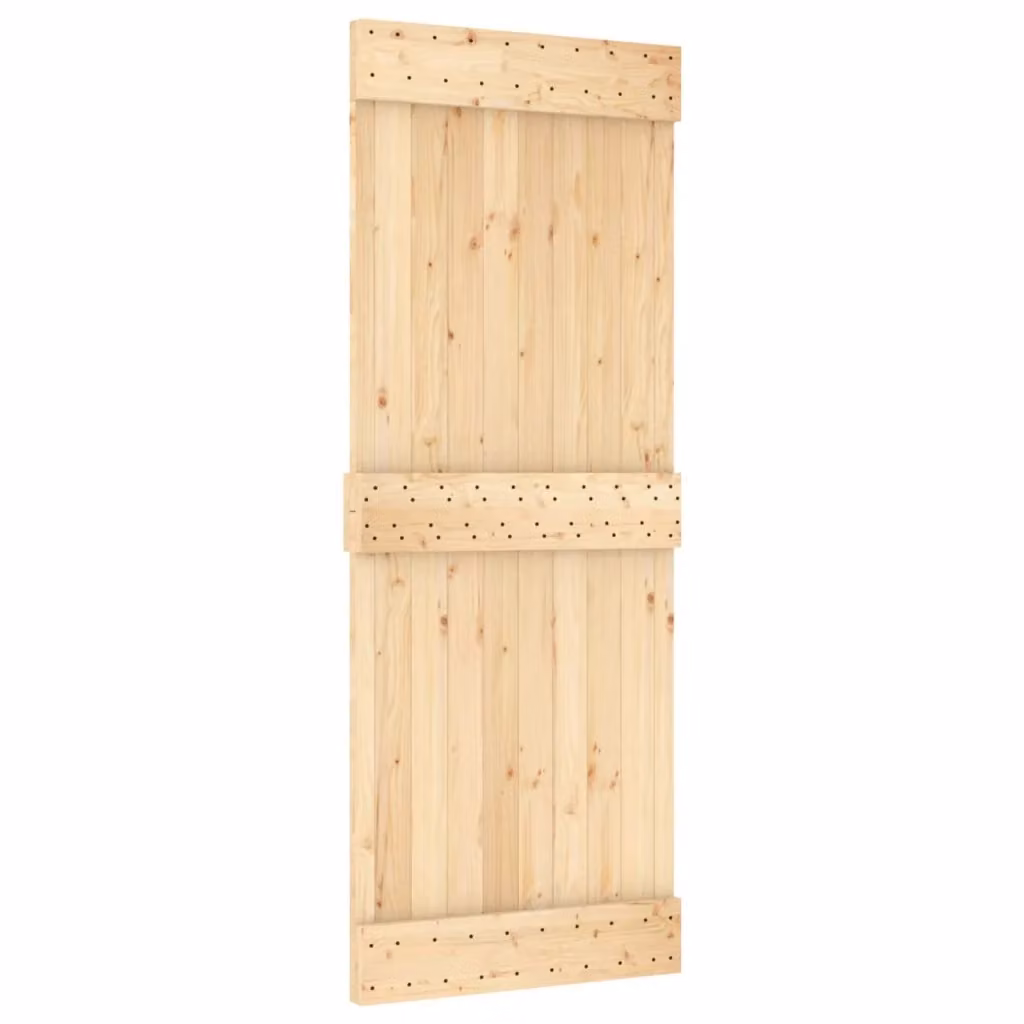 Porta scorrevole moderna vidaXL in legno e acciaio, colori naturale, nero e beige, L: 80 cm, H: 210 cm – 2