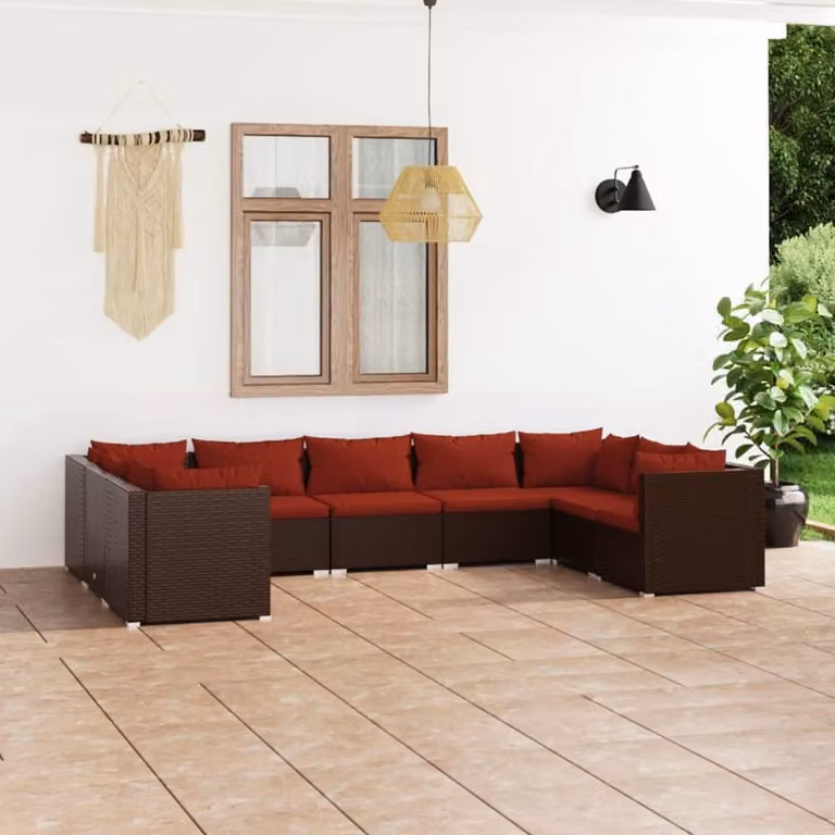 Maison Exclusive - Set da giardino da 9 pezzi con cuscini in polyrattan marrone