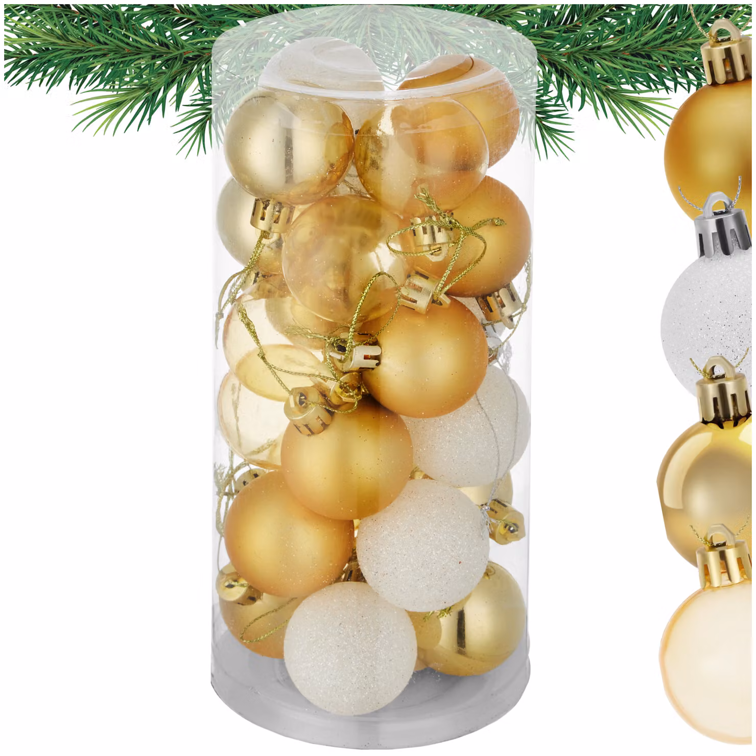 Set di 24 palline natalizie Tectake bianche e oro, decorazioni in plastica infrangibili per il tuo albero di Natale