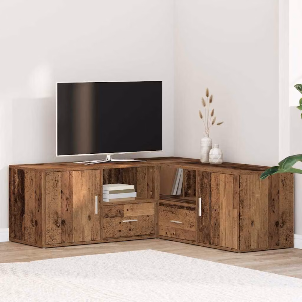 Mobile Angolare vidaXL in Legno Antico Marrone con Ripiani e Cassetti L: 200 cm, P: 40 cm, H: 45 cm