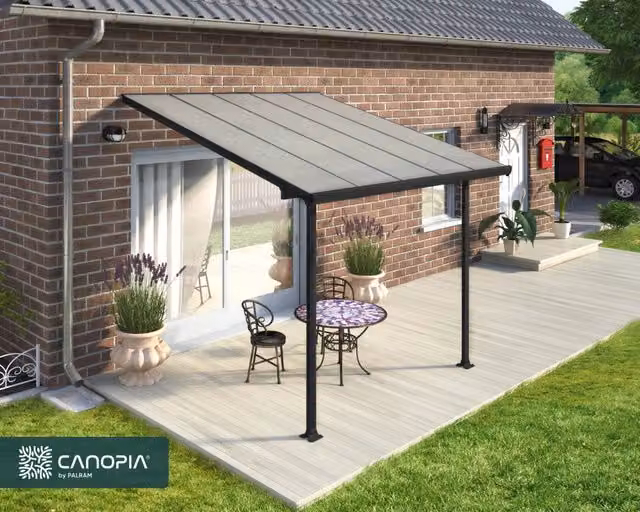 Pergola addossata Palram Feria in alluminio e policarbonato, Grigio, L: 300 cm x P: 300 cm
