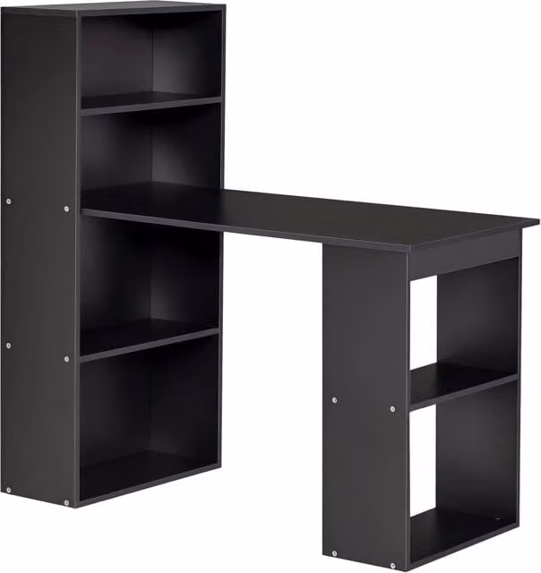 Scrivania PC Minimal in Legno con Ripiani e Cassetti, Nero, L: 120 cm, P: 55 cm, H: 120 cm – 1