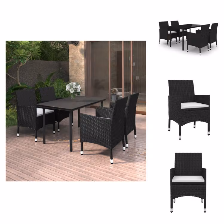 vidaXL Set da pranzo da giardino in 5 pezzi con cuscini in polirattan e vetro - Set di mobili da giardino