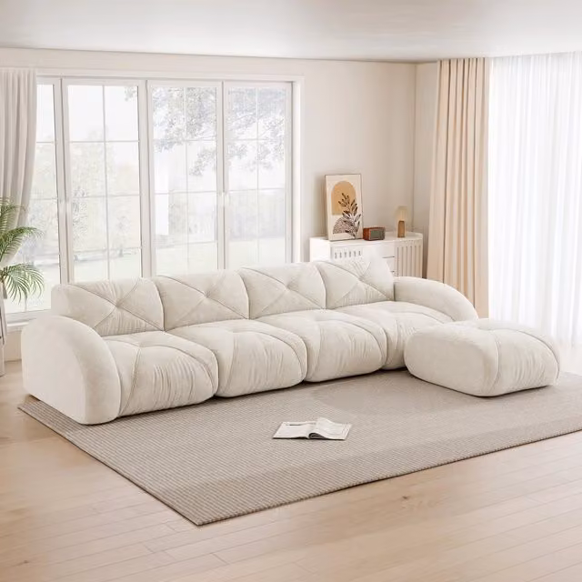 Divano modulare in ciniglia beige chiaro