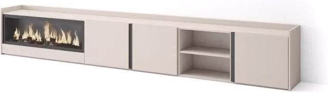 Mobile TV Soggiorno, 315x50x35 cm, Per TV fino a 80", Camino elettrico XXL, Beige