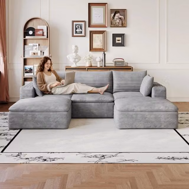 Divano Cloud 260 cm ¨C MINIMAL ¨C Velluto a Coste Grigio Scuro, Imbottito, Sfoderabile
