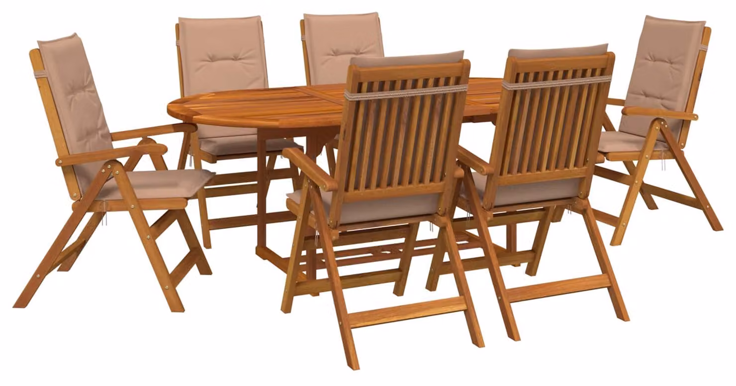 Set da giardino da 7 pezzi, realizzato in legno massello di acacia naturale
