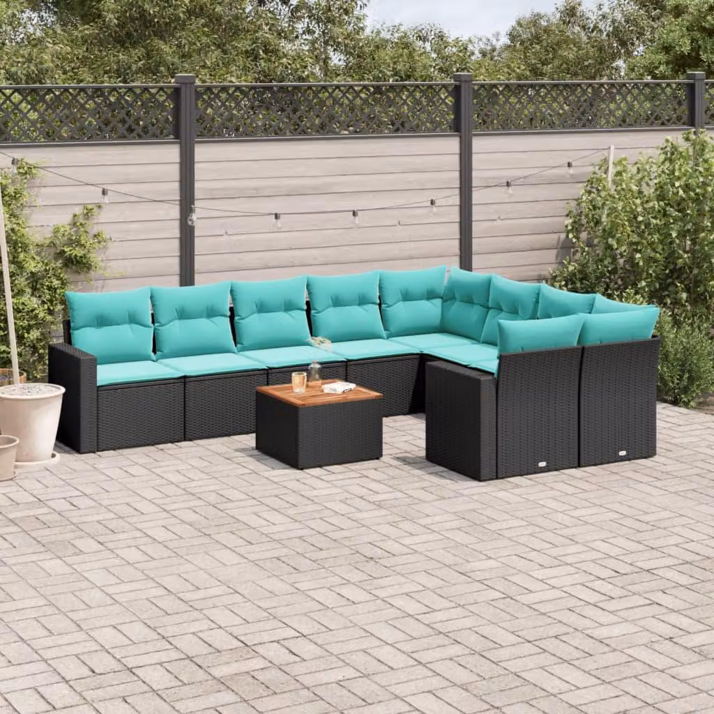 Maison Exclusive - Set da giardino 10 pezzi con cuscini in polyrattan nero