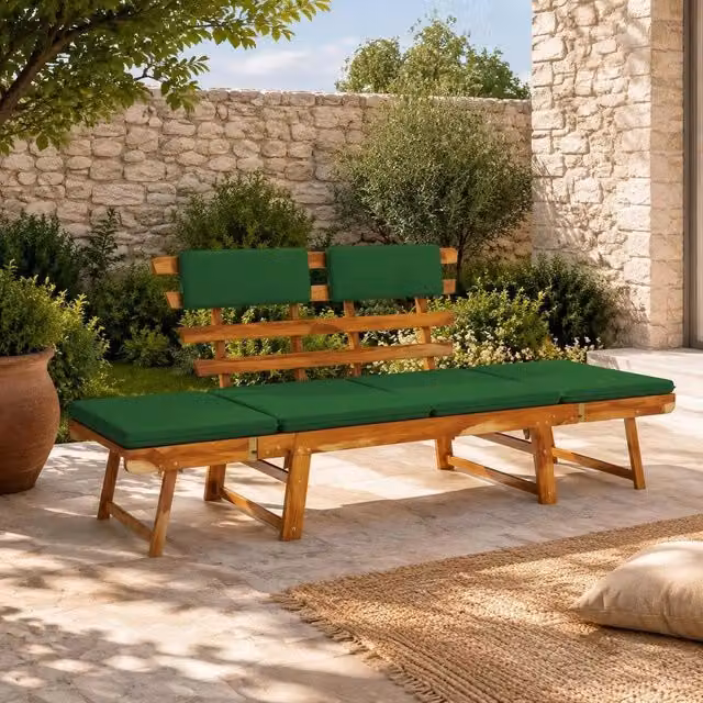 Garden Bench With Cushions 2-in-1 190 Cm Solid Acacia Wood
