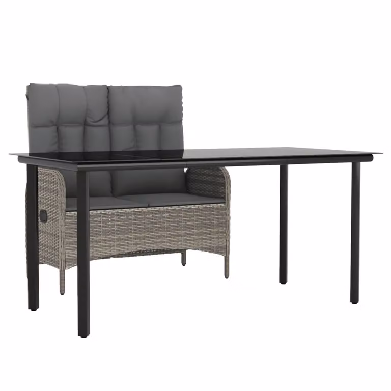 Set da Pranzo da Giardino 2 pz con Cuscini in Polyrattan Grigio