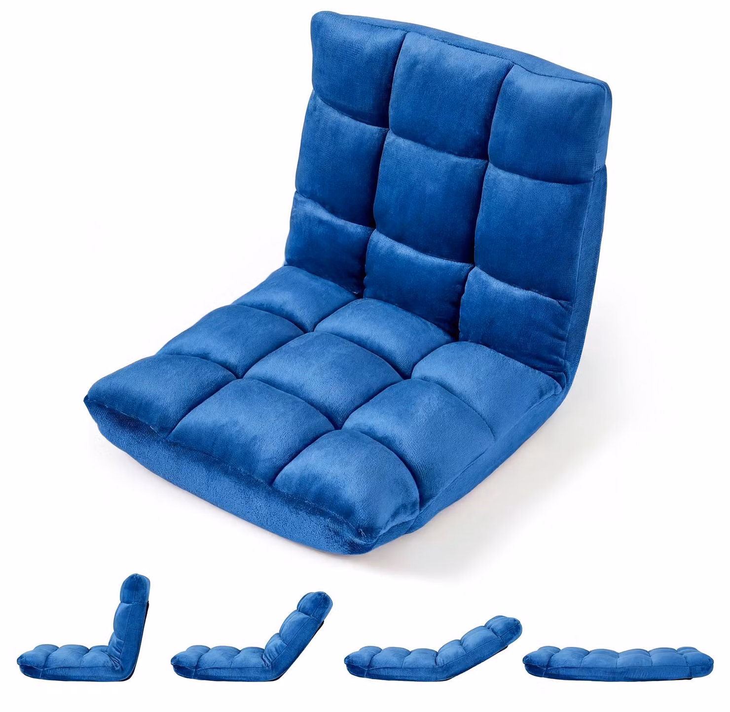 Sedia da pavimento COSTWAY con schienale regolabile, poltrona da pavimento imbottita, cuscino da pavimento pieghevole, sedia da meditazione, poltrona relax, cuscino thailandese, blu