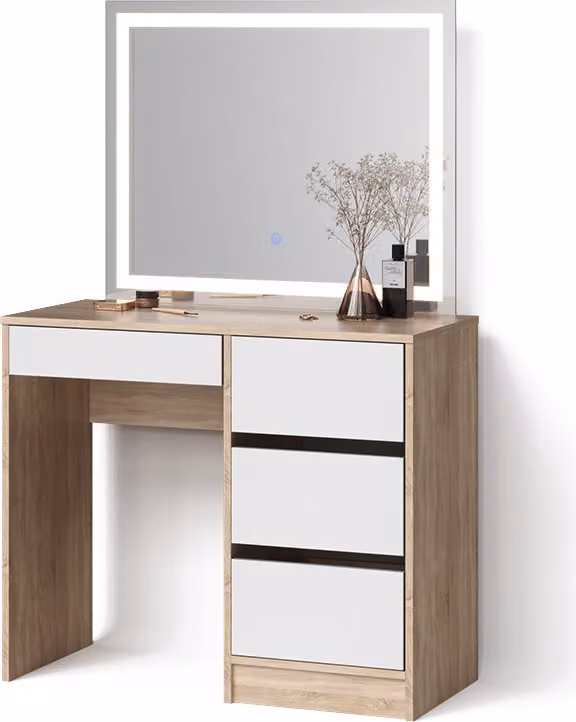 Tavolo da toeletta Livinity Imola Sonoma 90 cm con specchio a LED, Model 52414