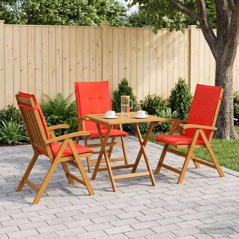 Set di 3 sedie da giardino reclinabili vidaXL in legno di acacia naturale con cuscini inclusi