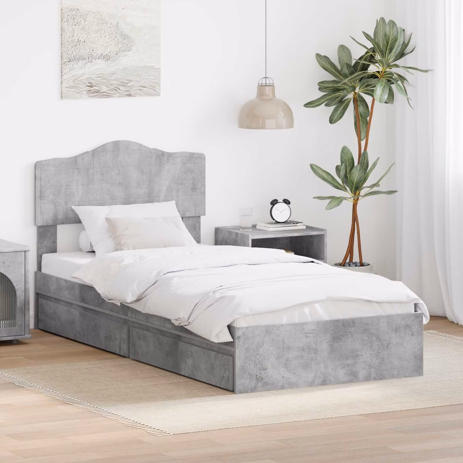 Letto con contenitore e cassetto vidaXL in legno ingegnerizzato, Grigio, 90 x 190 cm