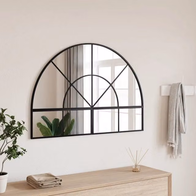Specchio da Parete ad Arco vidaXL in Metallo e Vetro Nero L: 100 cm, H: 70 cm