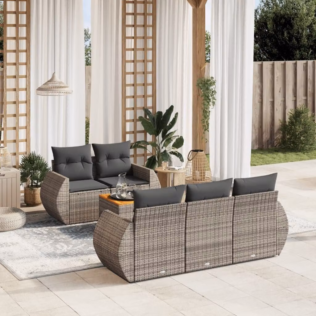 Maison Exclusive - Set Divano da Giardino 6 pz con Cuscini Grigio in Polyrattan