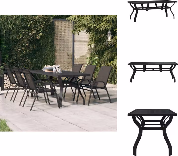 vidaXL Tavolo da giardino nero 180x80x70 cm in acciaio e vetro - Tavoli da giardino