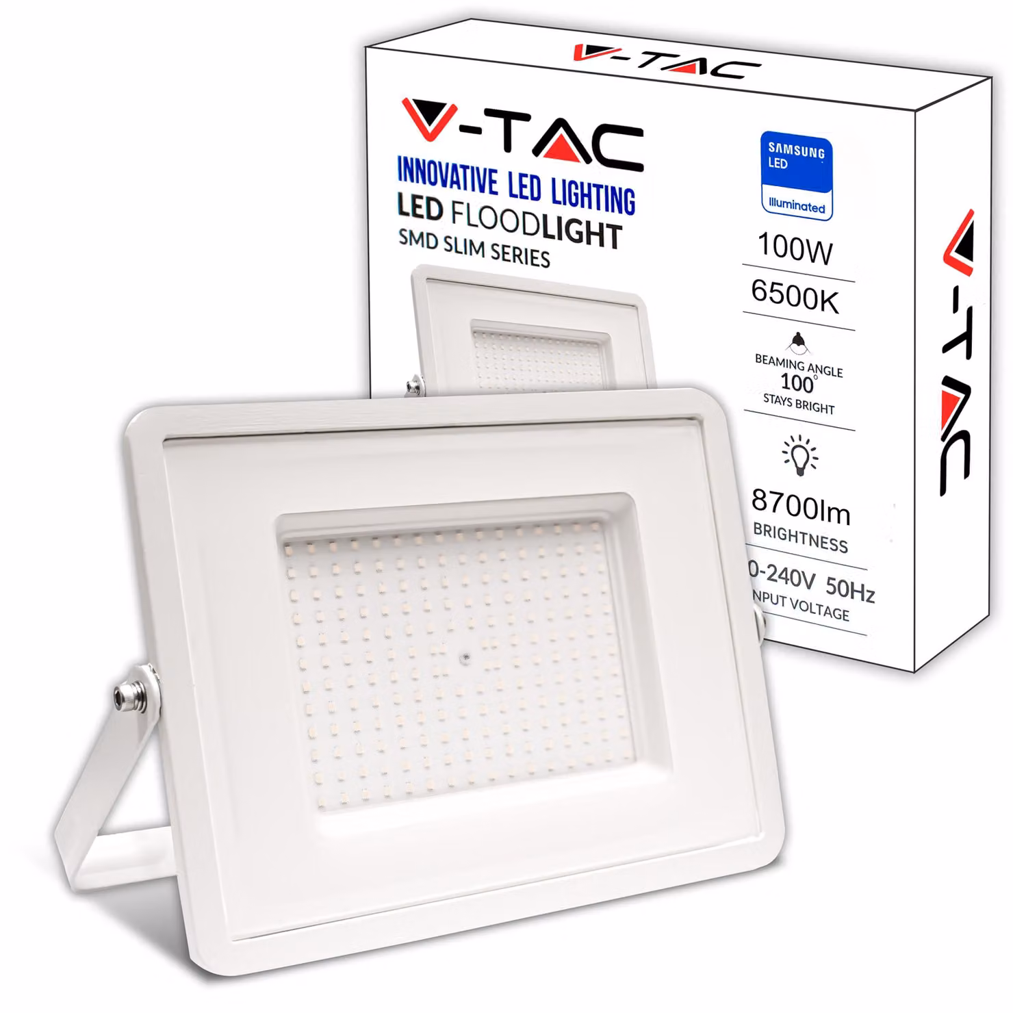 Proiettore LED V-TAC per esterni, bianco, 100 W – [Chip Samsung – alta potenza, basso consumo energetico] – 8700 lumen – IP65 – Proiettore LED nero per casa, giardino, garage – impermeabile