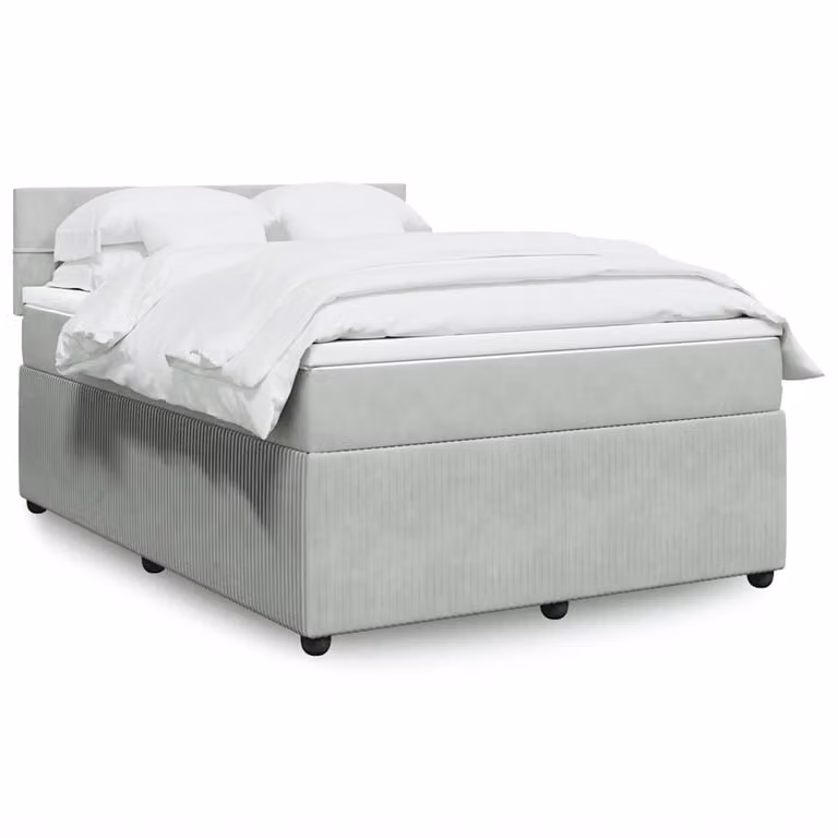 vidaXL Letto Ibrido con Materasso in Velluto Grigio e Bianco L/P/H: 140 x 190 x 76,5 cm