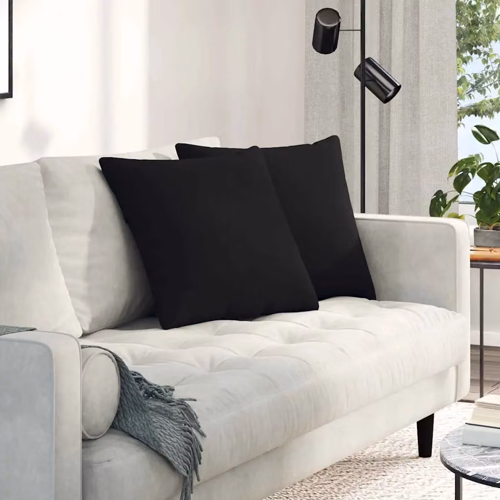 Set di 2 cuscini da divano quadrati vidaXL in tessuto nero con fodera rimovibile, L 50 x P 50 x H 50 cm