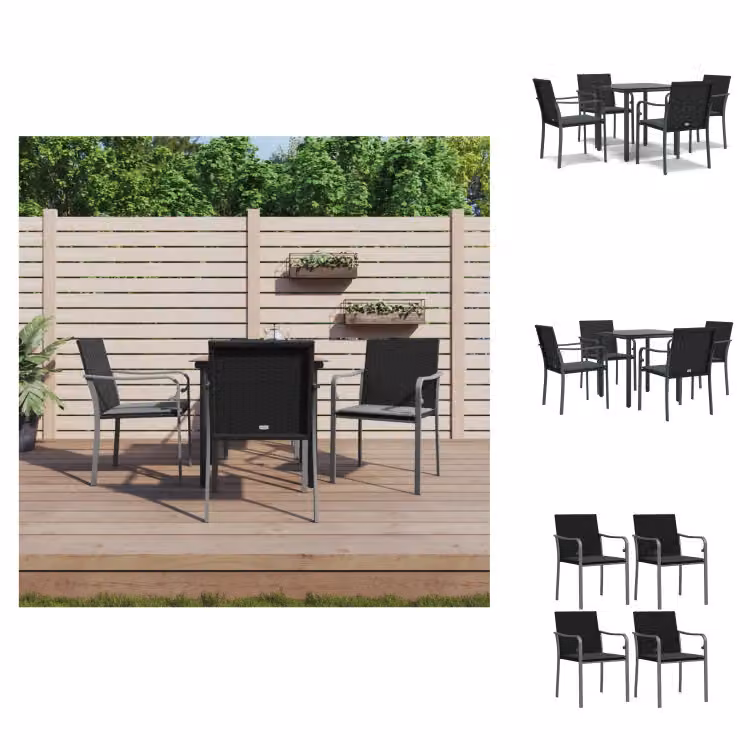 vidaXL Set da pranzo da giardino 5 pezzi con cuscini in polirattan e acciaio - Set di mobili da giardino