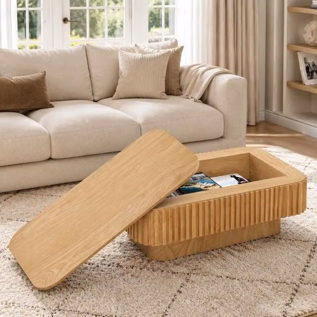 Tavolino da caff¨¨ rettangolare con cassetto ¨C Minimal ¨C effetto legno rovere naturale 98x50x45cm