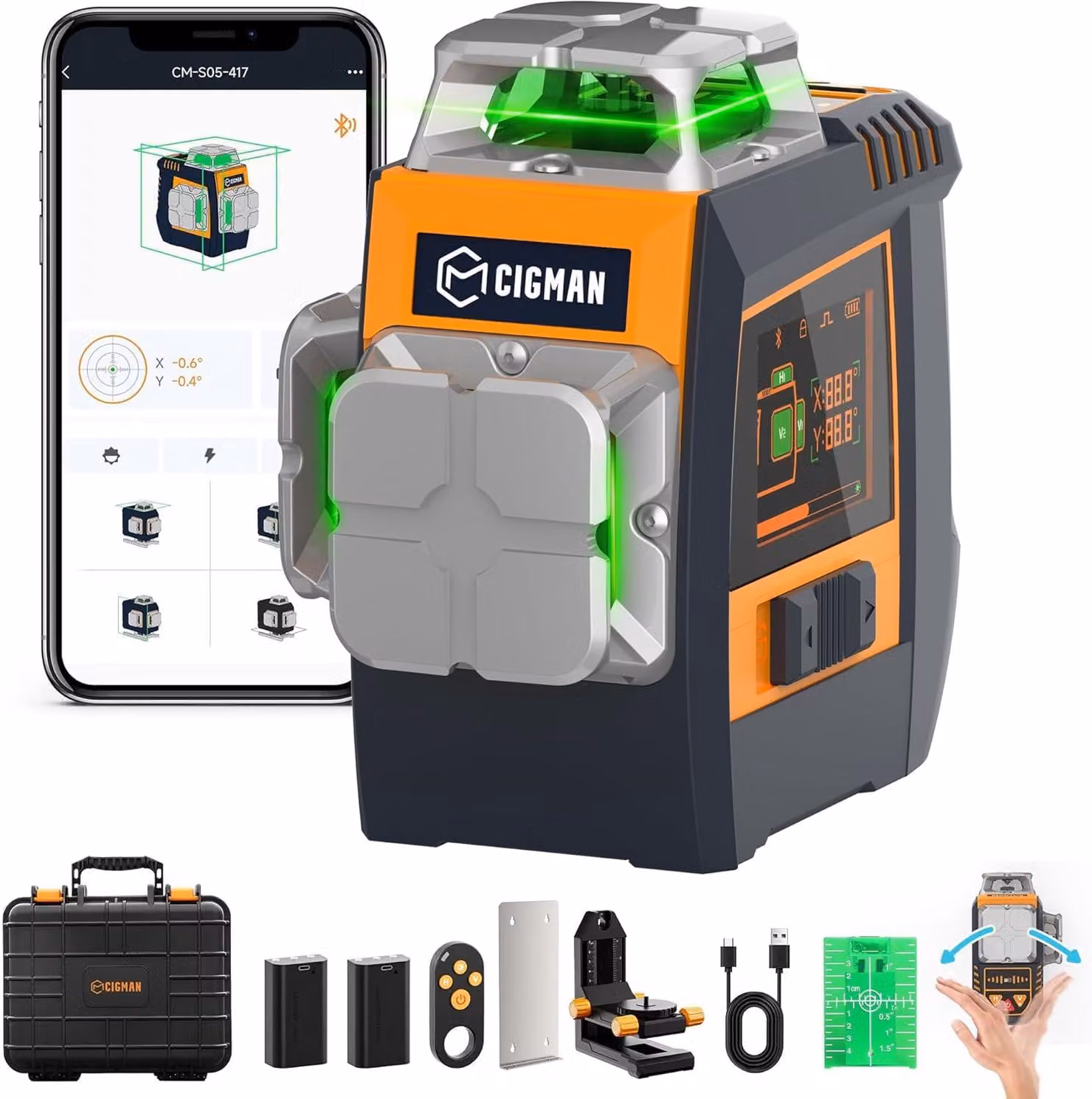 CIGMAN CM-S05 Laser a linee incrociate 3x360 gradi, controllo dei gesti, connessione app, display LCD