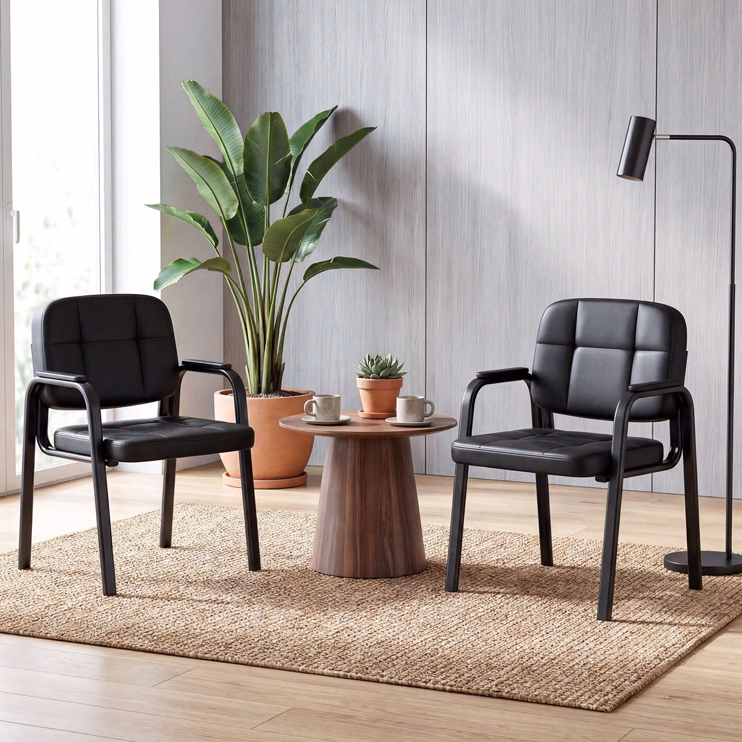 Costway Set di 2 sedie con braccioli Imbottiti e schienale ergonomico in pelle sintetica in PVC impermeabile, Sedie da ufficio senza ruote