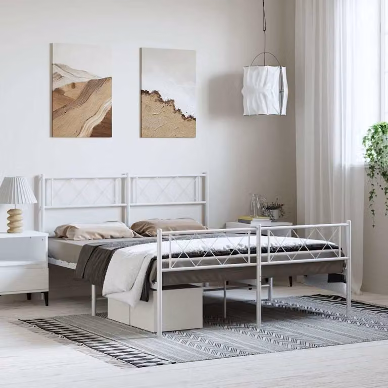 vidaXL Giroletto con Testiera e Pediera in Metallo Bianco L: 142 cm, P: 196 cm, H: 90 cm