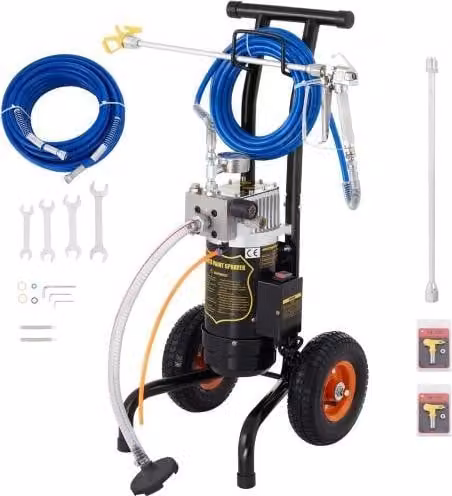 Spruzzatore airless VEVOR da 1,5 HP, spruzzatore airless a 3200 PSI di pressione, pistola per verniciatura a parete con tubo da 15 m, macchina a spruzzo con due set di tubi per verniciatura di pareti e soffitti/legno e metallo