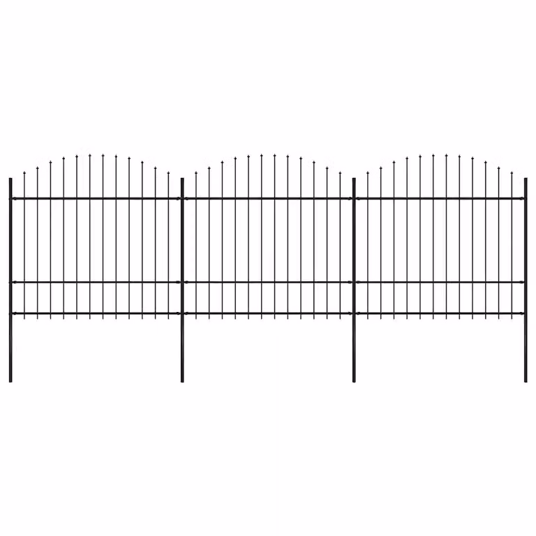 Recinzione da giardino vidaXL con punta a lancia in acciaio verniciato a polvere, Nero, L: 504 cm, H: 175 cm