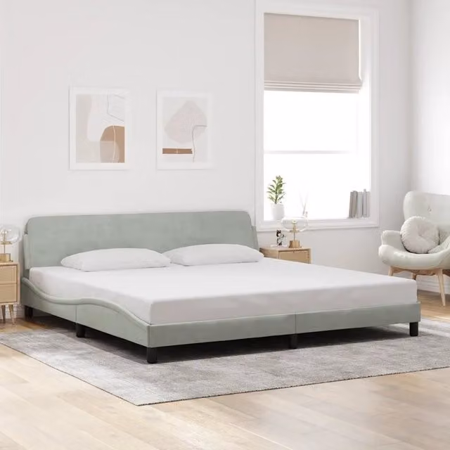 Letto matrimoniale moderno vidaXL in velluto grigio L/P/H: 200 x 200 x 74,5 cm