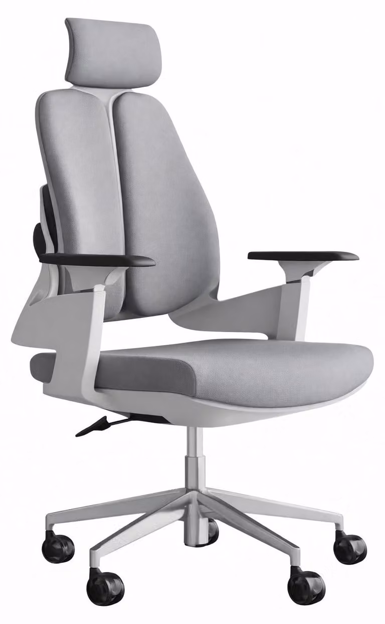 Sedia da ufficio ergonomica con poggiatesta e braccioli regolabili, colore grigio