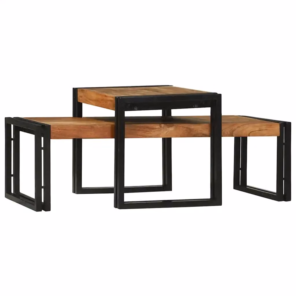 Set di 2 tavolini da salotto vidaXL in legno di acacia marrone e metallo nero stile rustico – 2