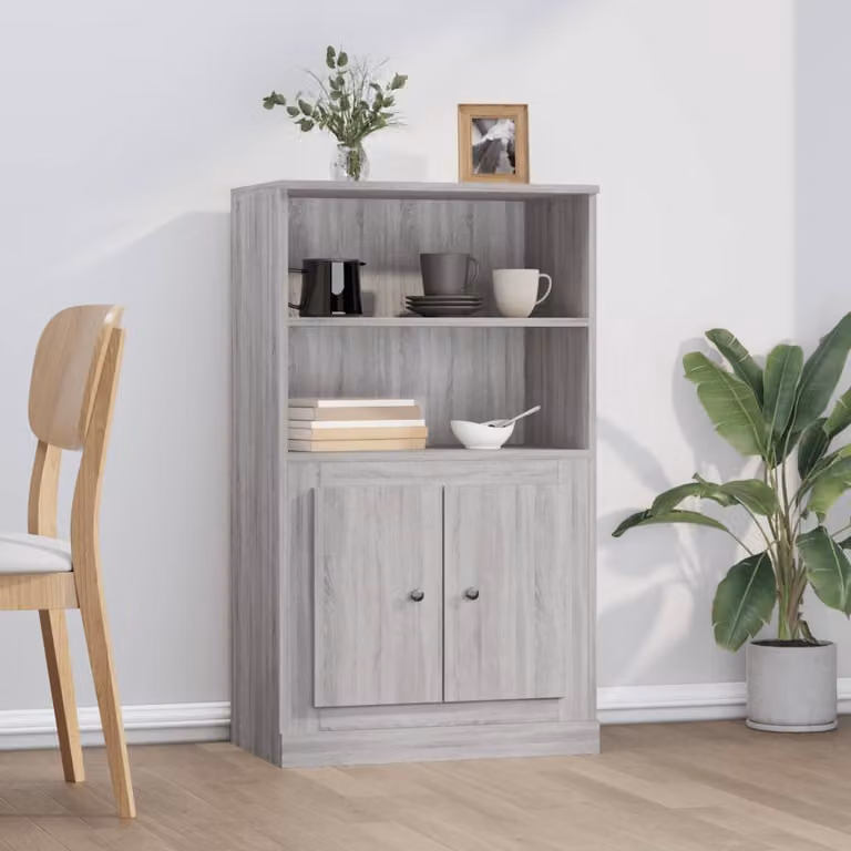 Credenza moderna vidaXL in legno multistrato e MDF, colore Grigio Sonoma, L 60 cm x P 35,5 cm x H 103,5 cm