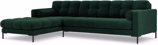 Divano angolare sinistro Bali di Cosmopolitan Design in velluto verde bottiglia, 5 posti, L 293 cm x P 185 cm x H 75 cm – 1