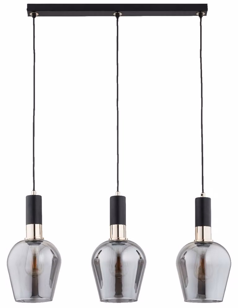 Lampada a sospensione GARDA nero-oro-fumo 3xE27x15W in metallo, dimensioni: 90x14x70 cm, IP20, Alfa