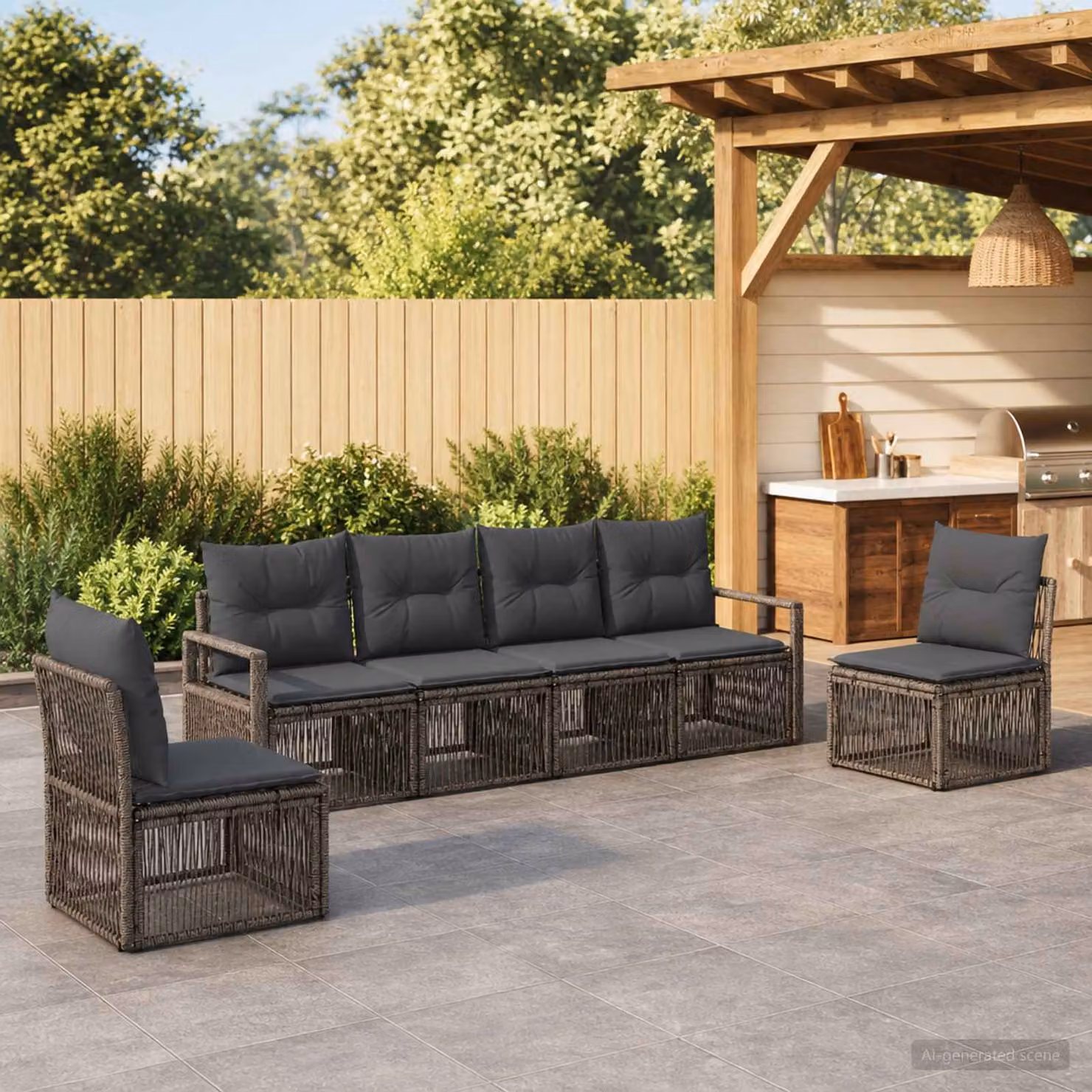 Set Divano da Giardino vidaXL 6 pz Grigio in Polyrattan con Cuscini Imbottiti e Struttura in Metallo