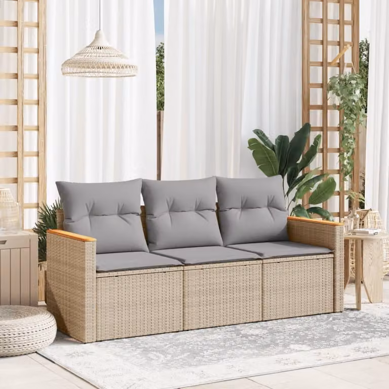 Maison Exclusive - Set Divano da Giardino 3 pz con Cuscini Beige Misto Polyrattan