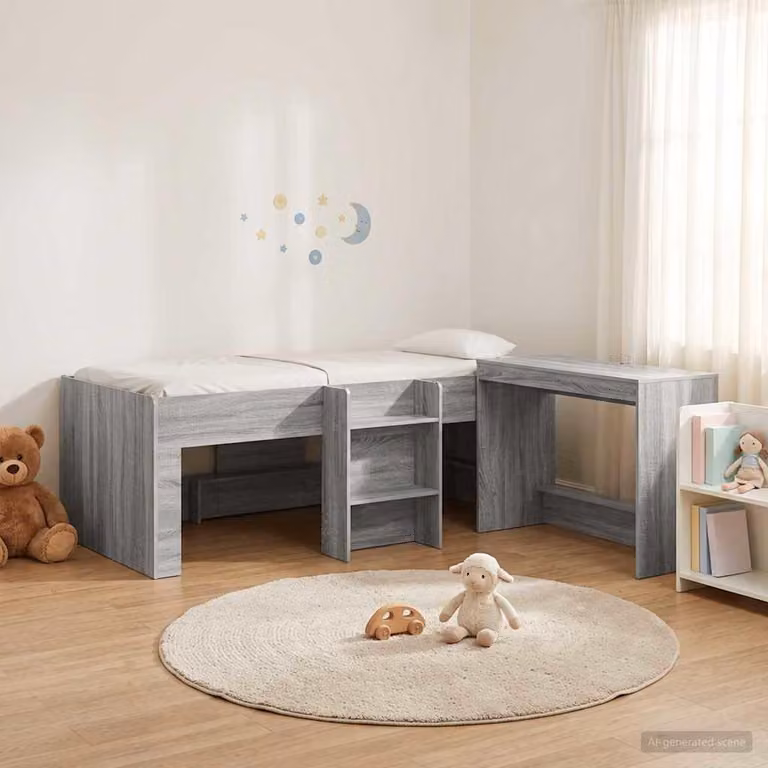 Letto a soppalco esclusivo con scrivania per bambini, 2 pezzi, colore grigio Sonoma
