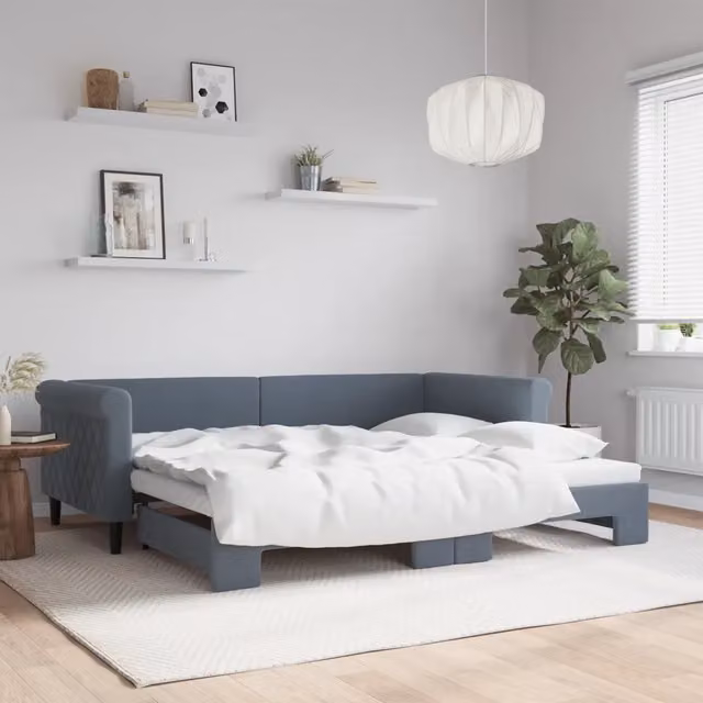 Divano Letto con Letto Estraibile vidaXL in Velluto Grigio con Funzione Notte e Cassetto per Soggiorno e Camera da Letto 90x200 cm