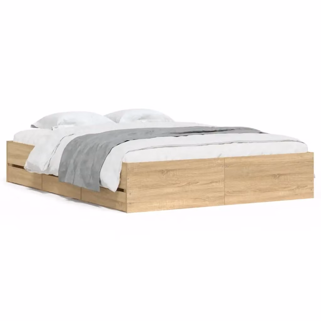 Letto con cassetti vidaXL in legno Rovere Sonoma, L/P/H: 140 x 200 x 33 cm – 2