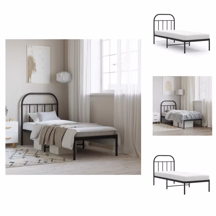 vidaXL Struttura letto con testiera in metallo nero 75x190 cm - Letti e strutture letto