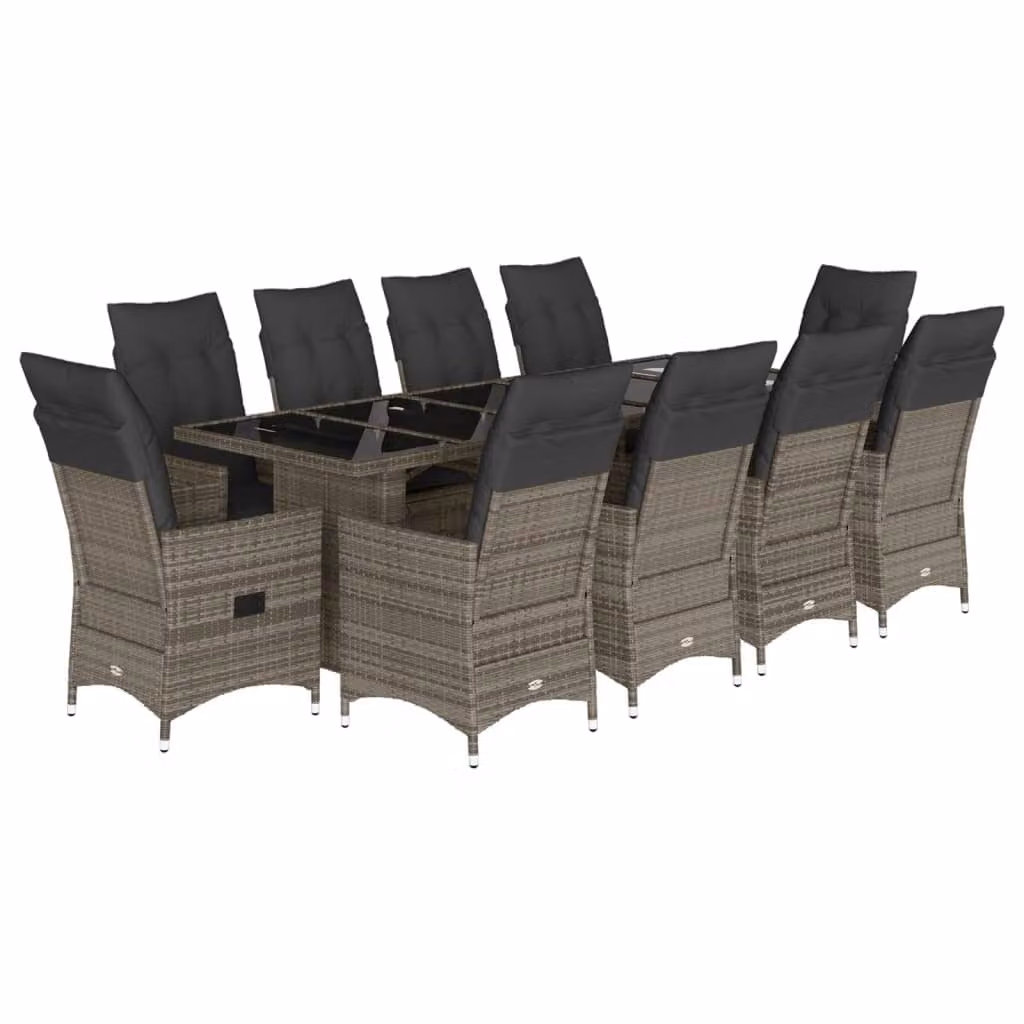 Set Bistrò da Giardino 11 pz con Cuscini in Polyrattan Grigio