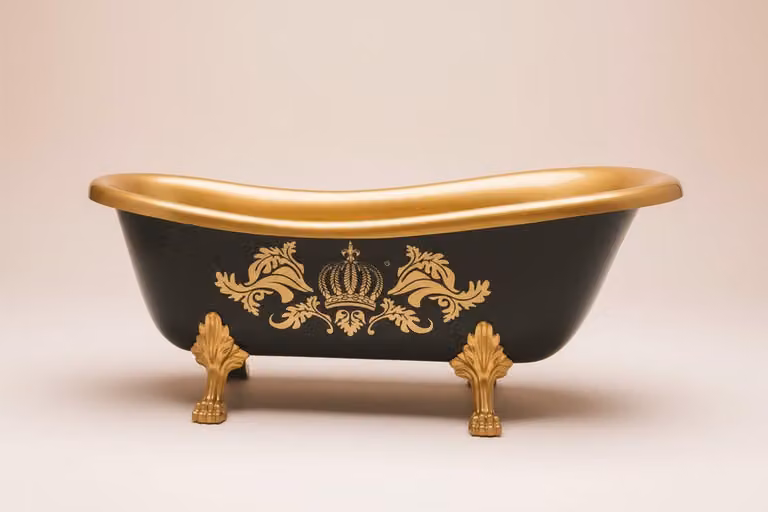 Pompöös by Casa Padrino vasca freestanding Deluxe di Harald Glööckler nero / oro / nero 1560 mm con piedini a forma di leone color oro