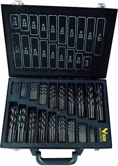 Set di 150 punte elicoidali Vigour in acciaio HSS color argento per acciaio inossidabile, diametri da 1 a 10 mm