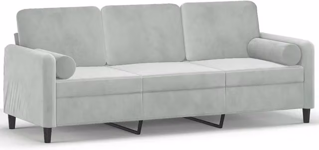 Divano | Divano da soggiorno | Sofa a 3 Posti con Cuscini Grigio Chiaro 180 cm in Velluto