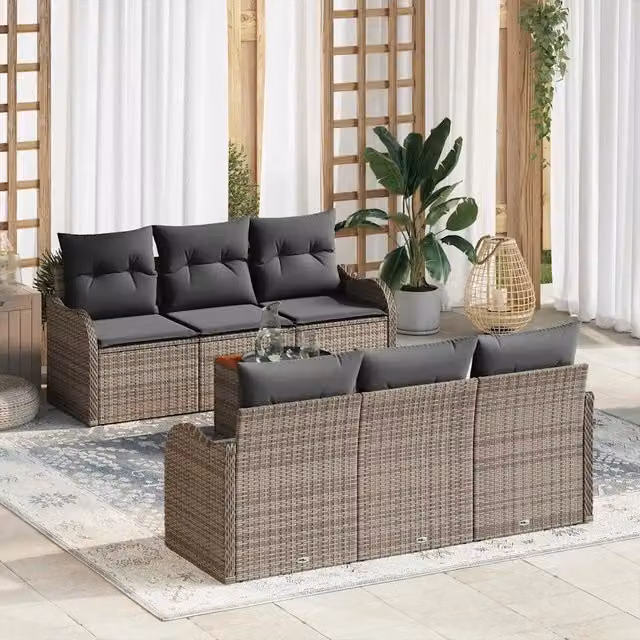 Set Divano da Giardino 7 pz Grigio polyrattan 3356067