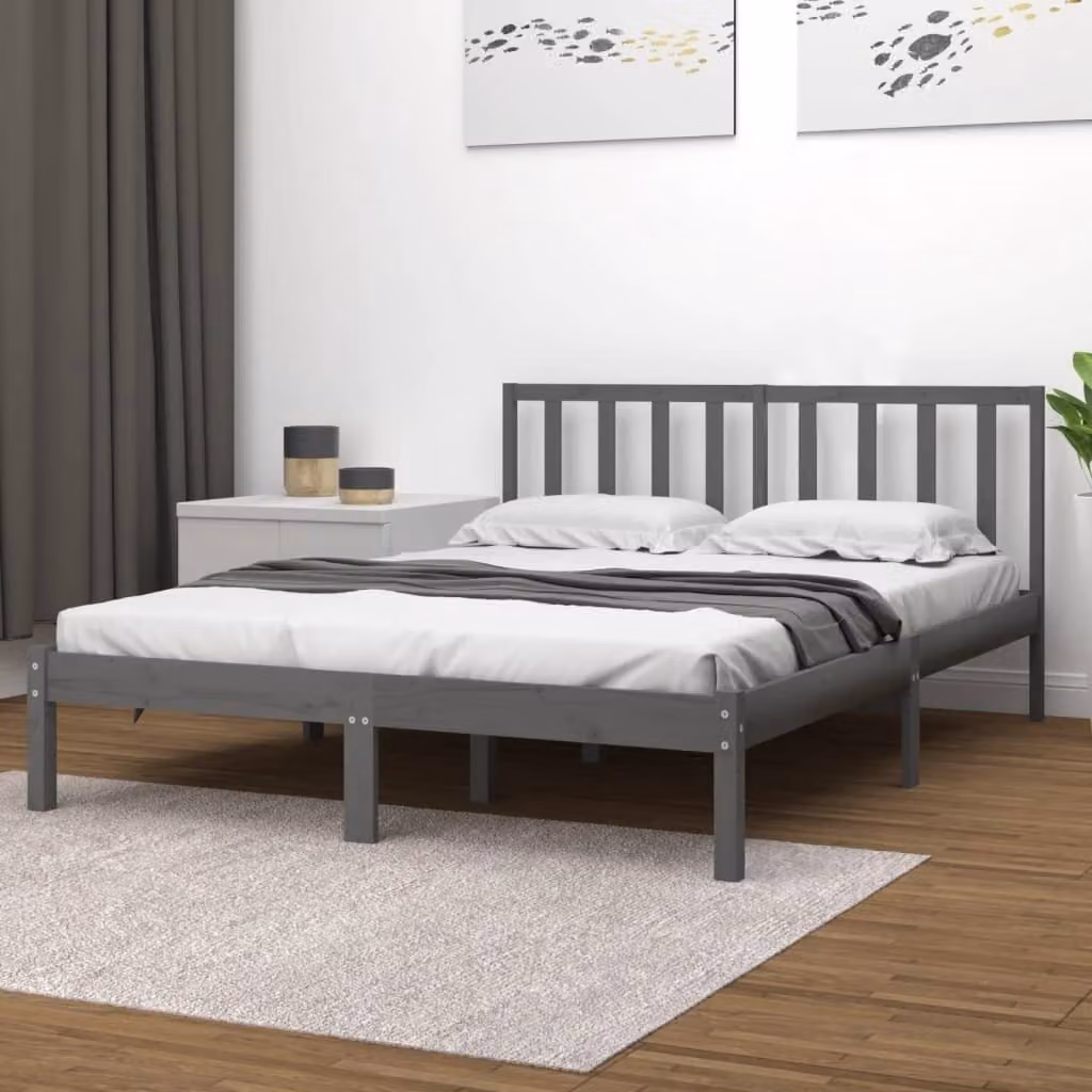 The Living Store Letto in legno massiccio di pino grigio 200x200 cm
